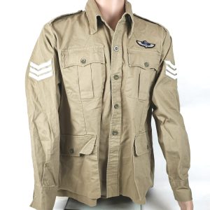 Blowout WW2 British Army Khaki Drill KD 4 Pocket Desert Bush Jacket by Kay Canvas, SAS Wings, SGT Rank, Sz 44